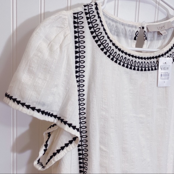 Loft Embroidered Flutter Sleeve Dress In Ivory NWT - Picture 8 of 11